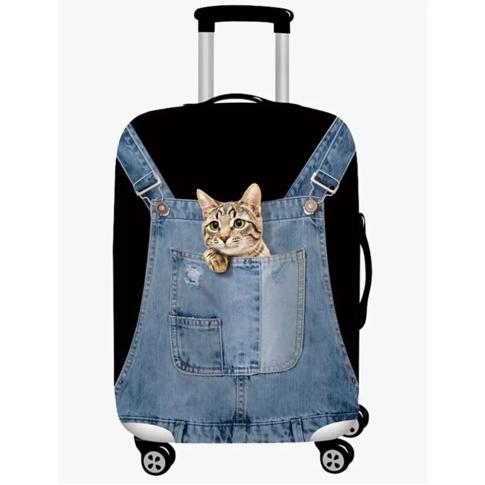 NWT Gorgeous Cat in Denim Overall Sz M 22”-25”Suitcase Luggage Elastic Cover